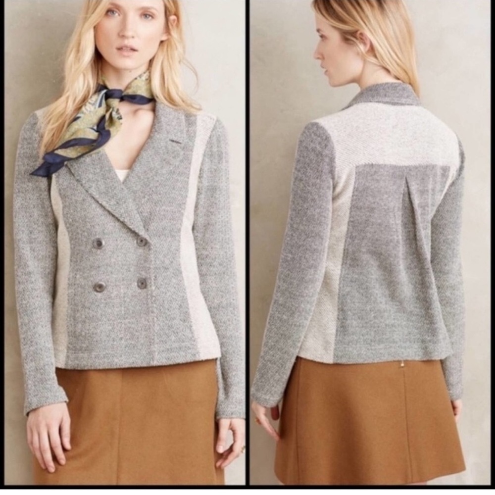 Anthropologie Saturday Sunday Milica Tweed Knit Double Breasted Blazer. Sz S